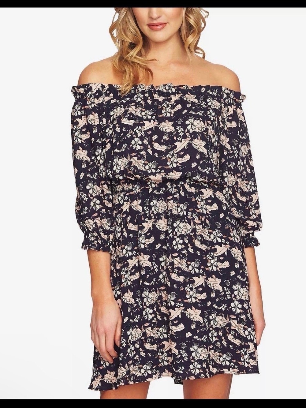 CeCe Printed Off-The-Shoulder Dress